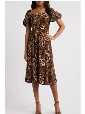 WAYF Leonie Puff Sleeve Midi Dress